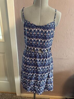 Divided Blue & White Cutout Mini Dress